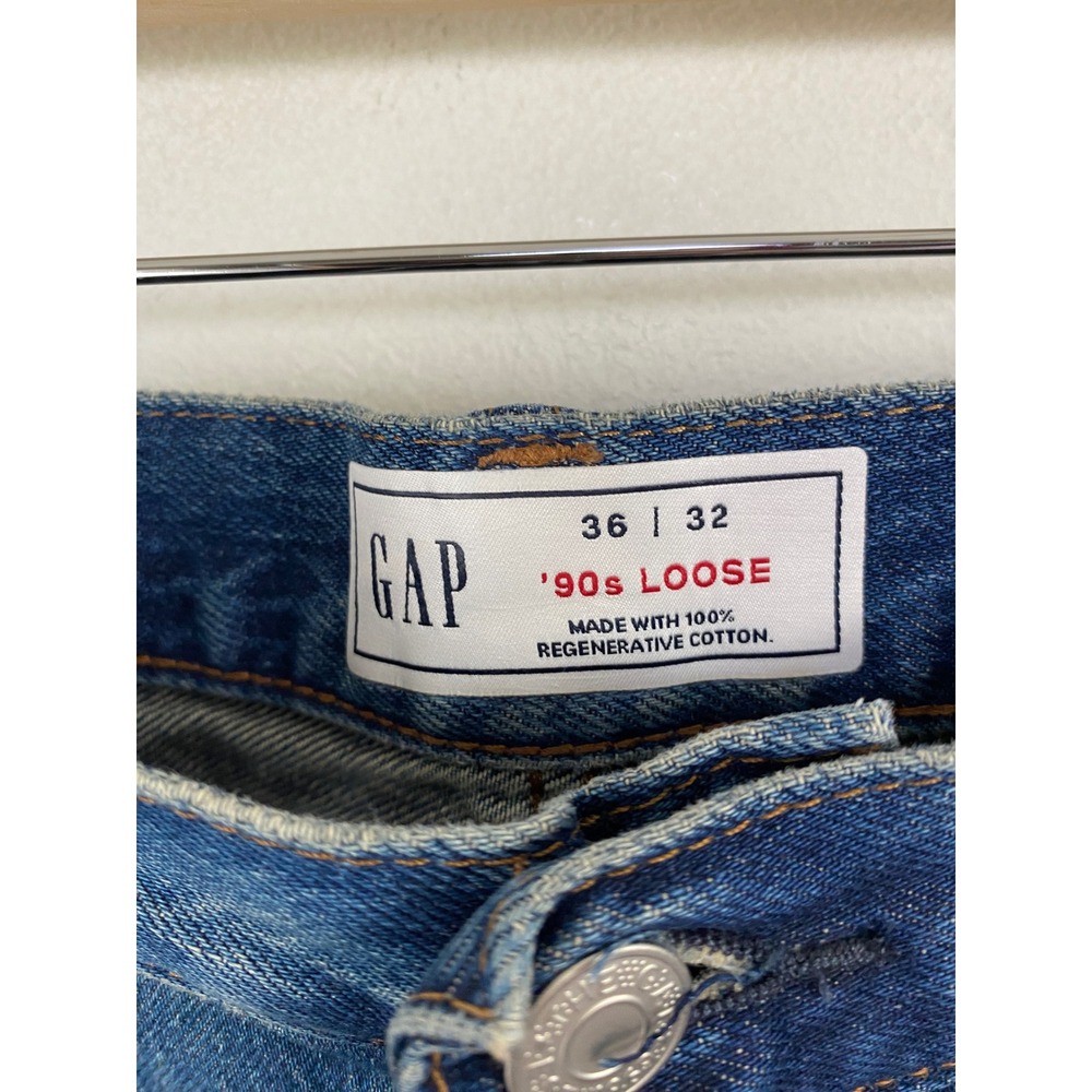 NWT Gap 90s Loose Fit Jeans Mens 36x32 Dark Wash 100% Cotton Button Fly - Picture 4 of 11